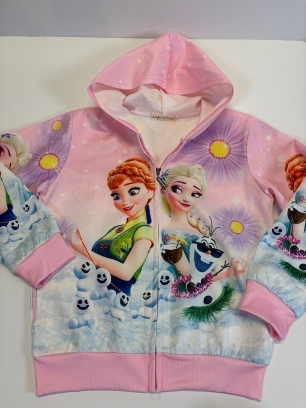Disney Frozen Hoodie Pink Anna Elsa Olaf Zip Jacket Girls Size 8-10